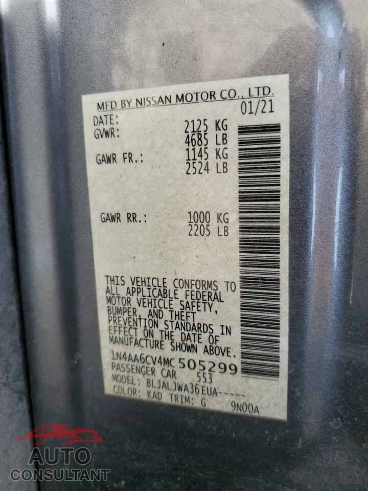 NISSAN MAXIMA 2021 - 1N4AA6CV4MC505299