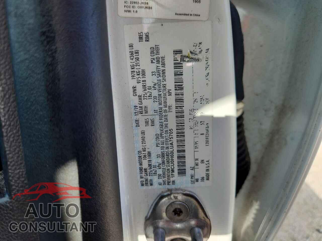 FORD ESCAPE 2020 - 1FMCU0H60LUA75705