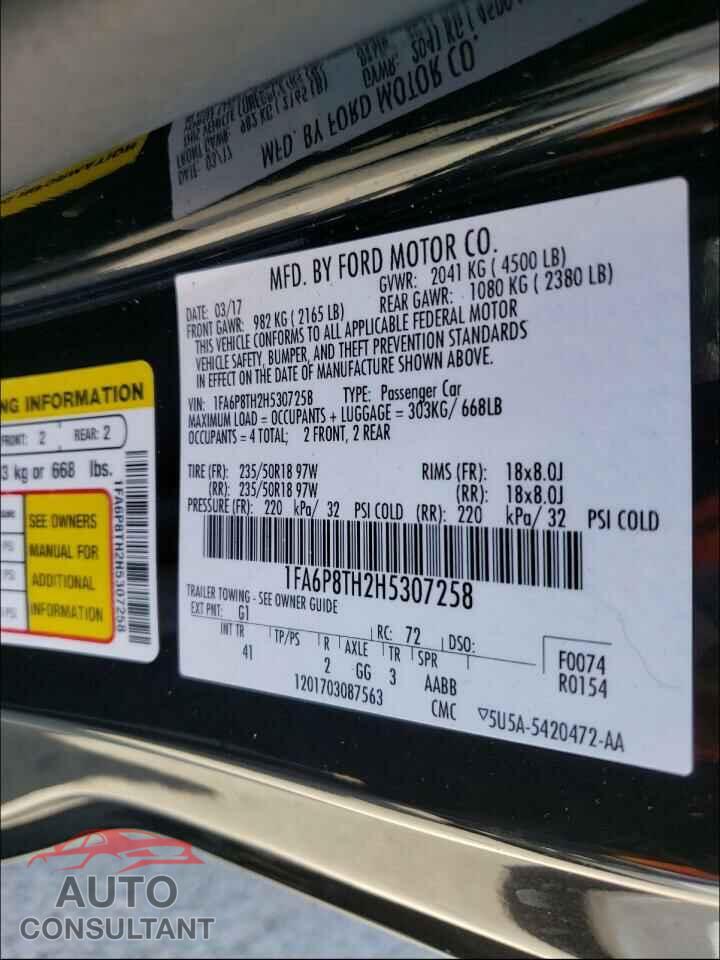 FORD MUSTANG 2017 - 1FA6P8TH2H5307258