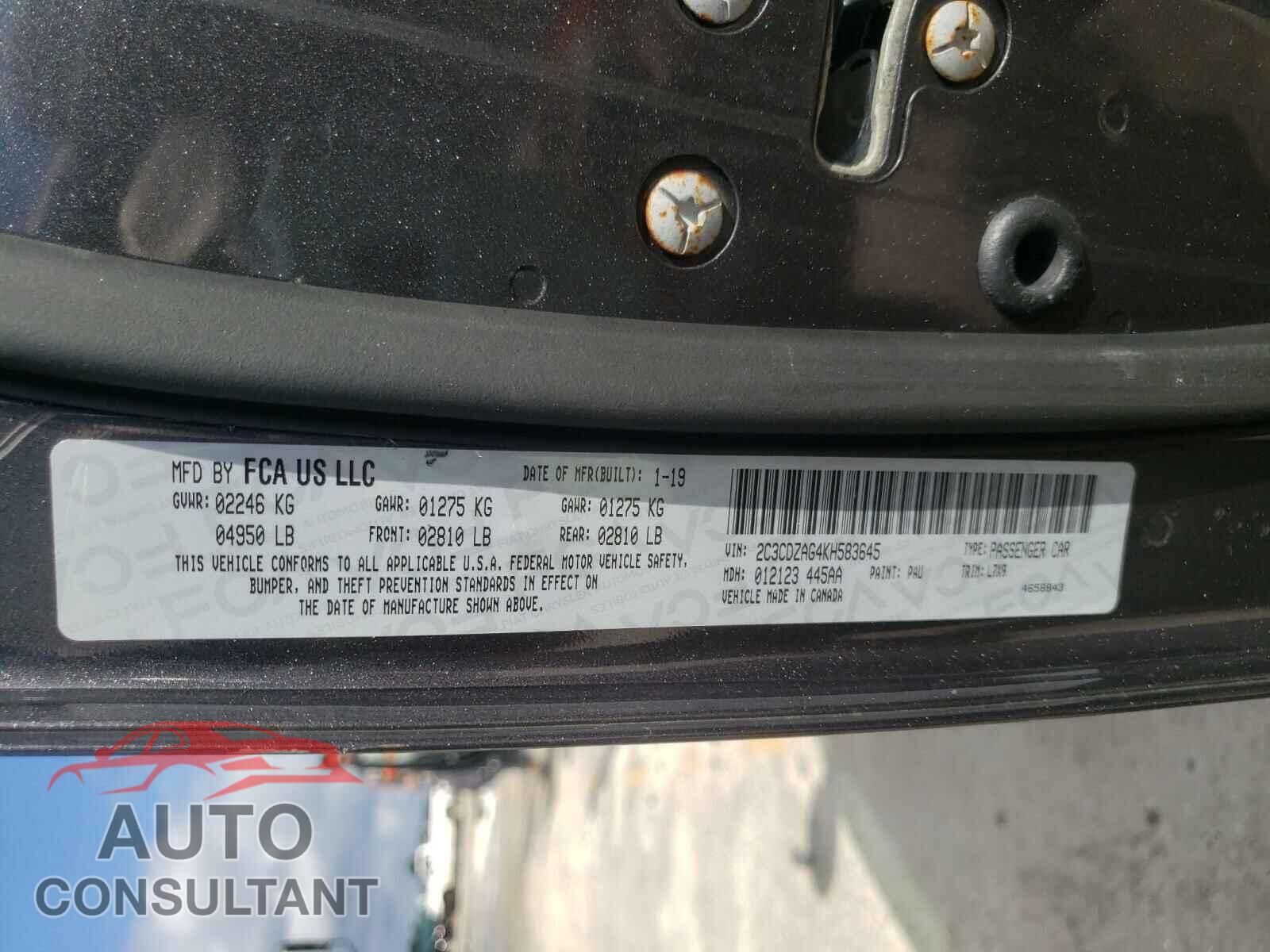 DODGE CHALLENGER 2019 - 2C3CDZAG4KH583645