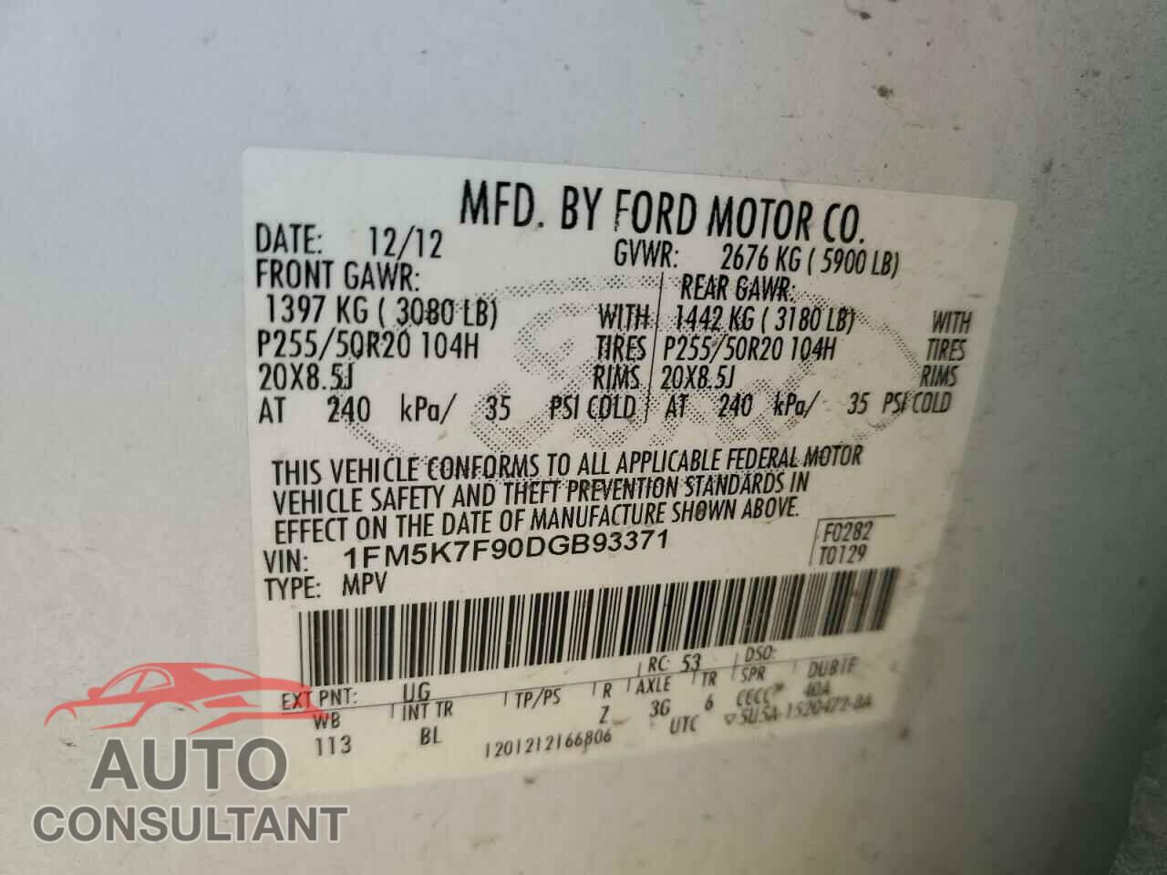 FORD EXPLORER 2013 - 1FM5K7F90DGB93371