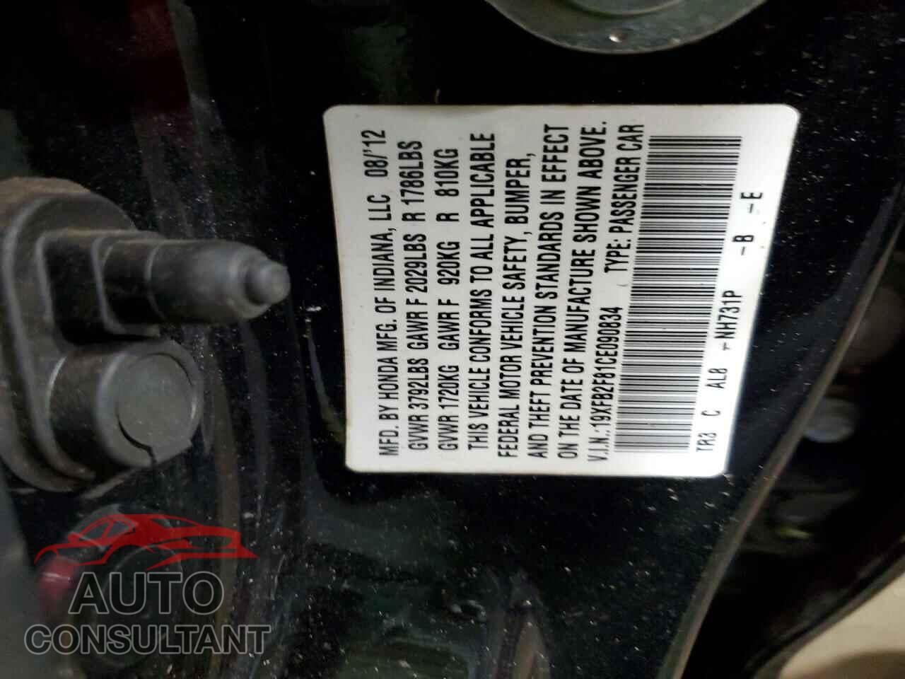 HONDA CIVIC 2012 - 19XFB2F81CE090834
