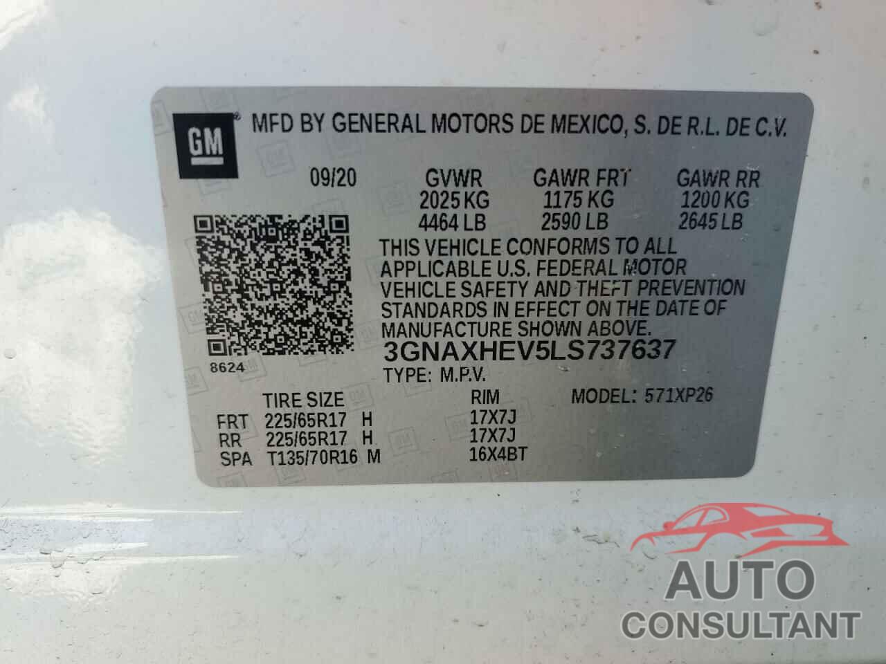 CHEVROLET EQUINOX 2020 - 3GNAXHEV5LS737637