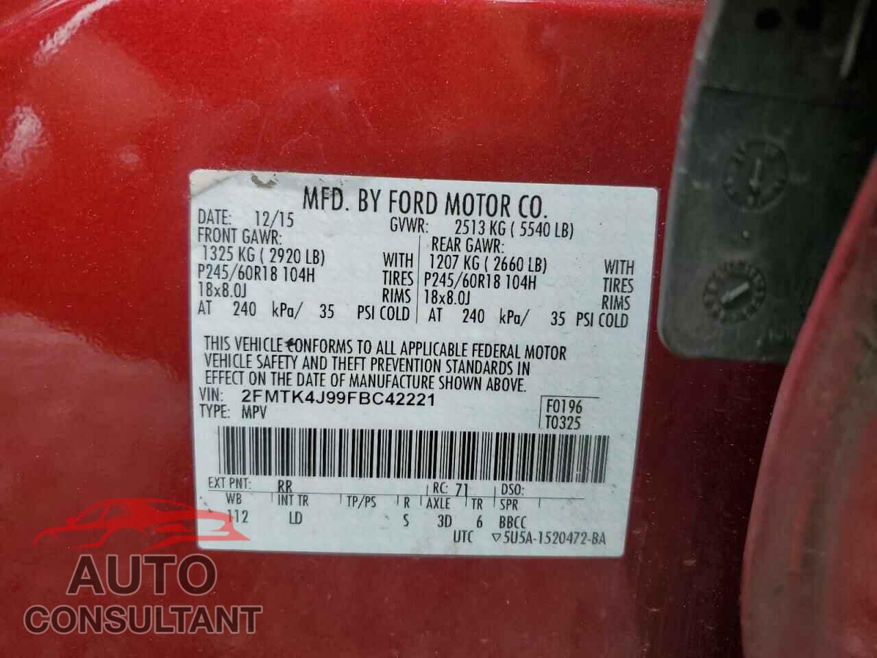 FORD EDGE 2015 - 2FMTK4J99FBC42221