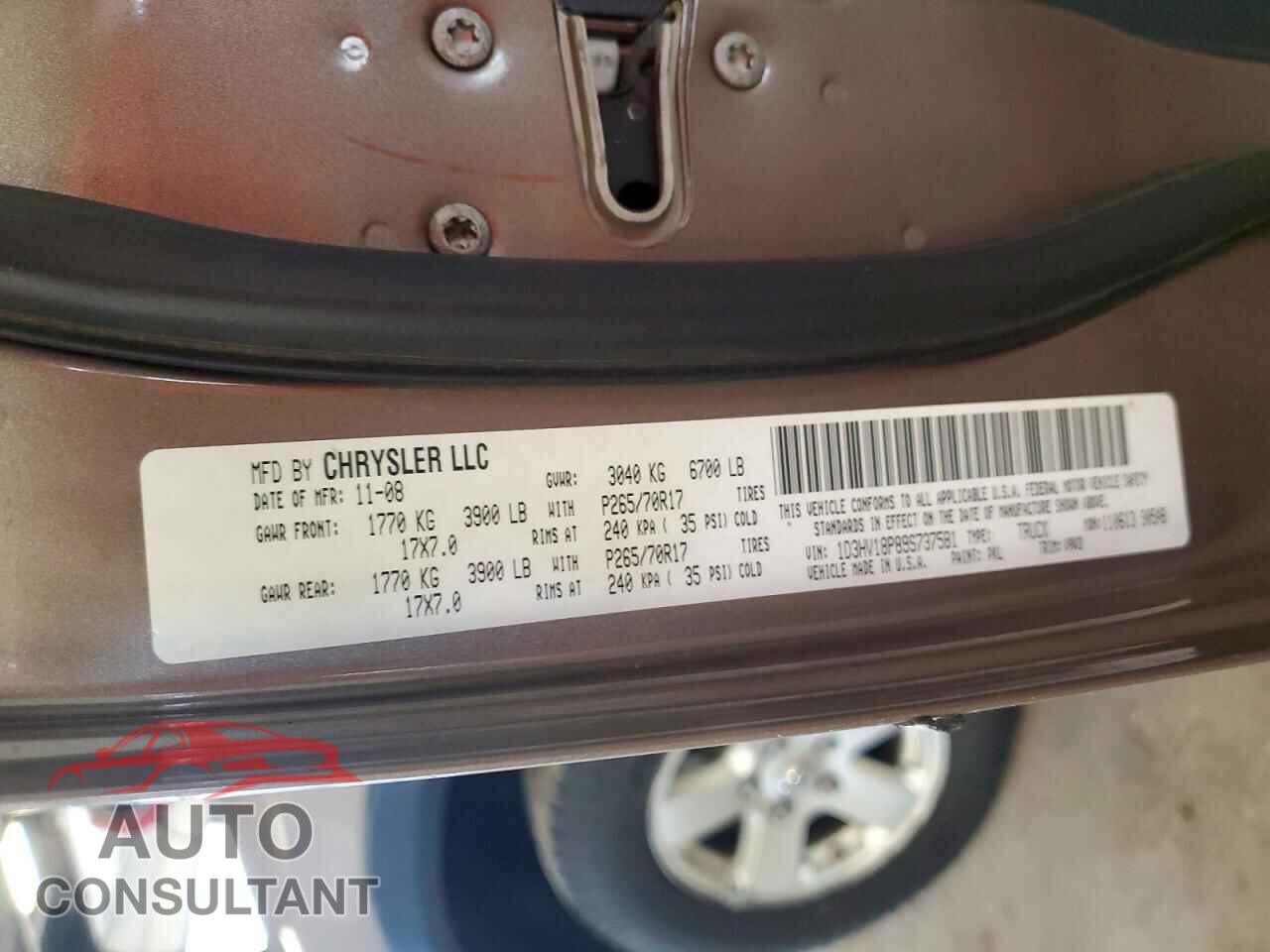 DODGE RAM 1500 2009 - 1D3HV18P89S737581
