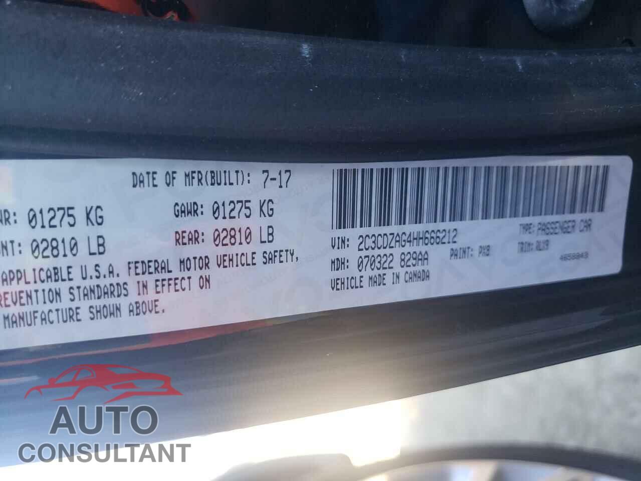 DODGE CHALLENGER 2017 - 2C3CDZAG4HH666212