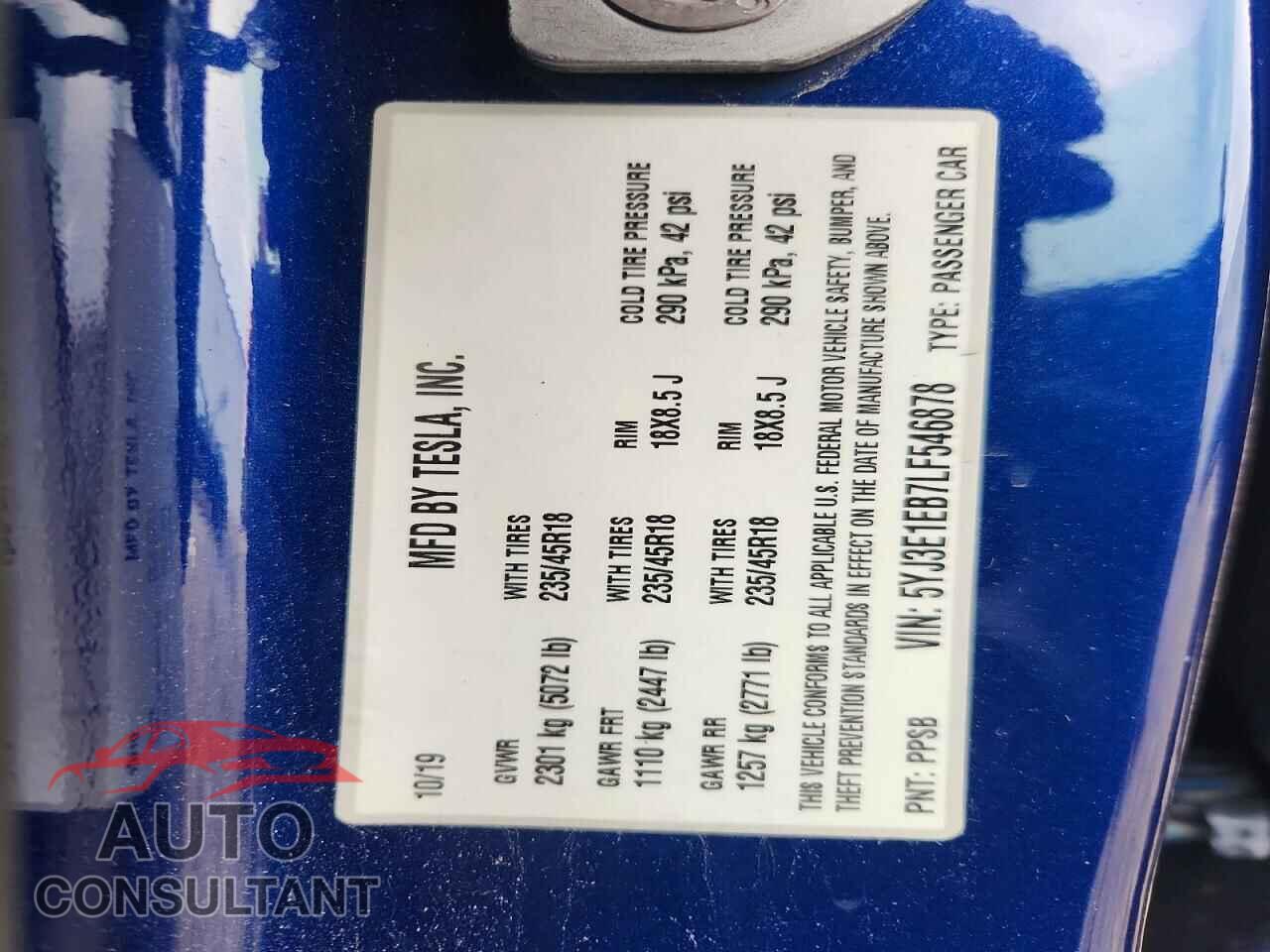 TESLA MODEL 3 2020 - 5YJ3E1EB7LF546878