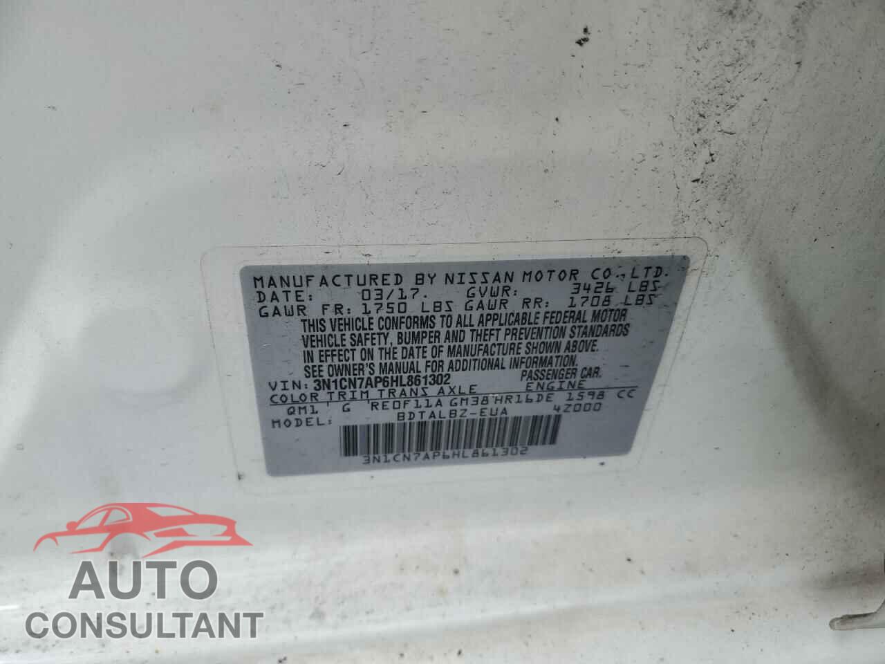 NISSAN VERSA 2017 - 3N1CN7AP6HL861302