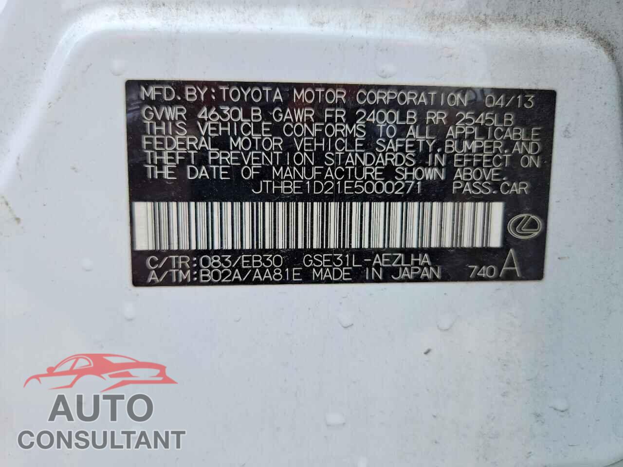 LEXUS IS 2014 - JTHBE1D21E5000271
