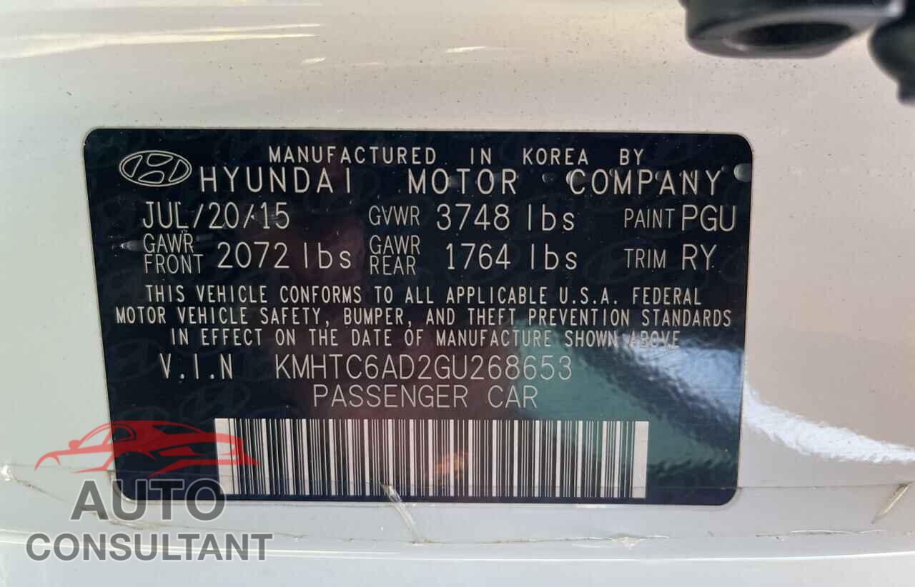 HYUNDAI VELOSTER 2016 - KMHTC6AD2GU268653