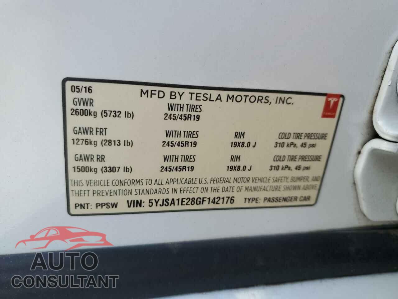 TESLA MODEL S 2016 - 5YJSA1E28GF142176