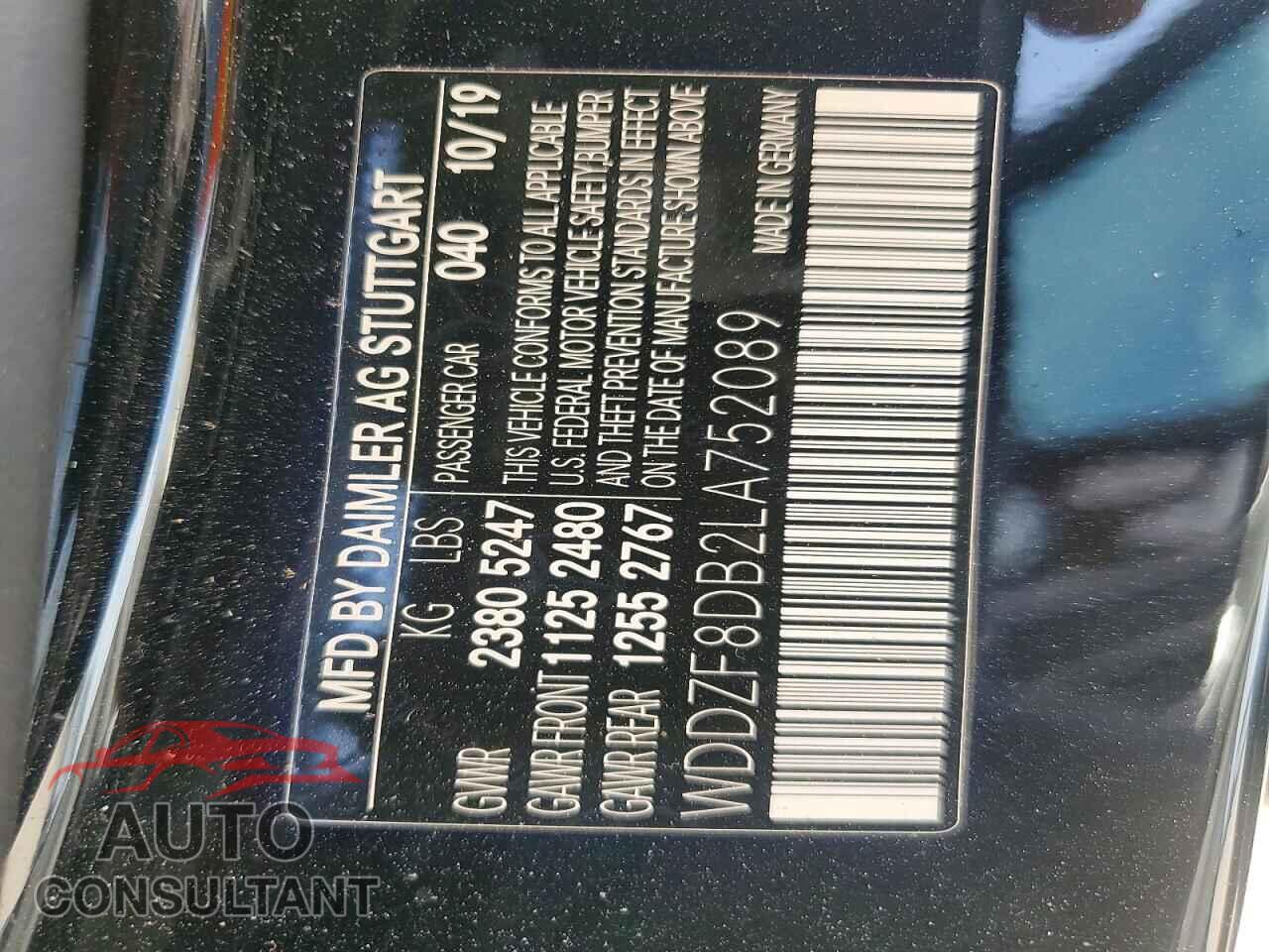 MERCEDES-BENZ E-CLASS 2020 - WDDZF8DB2LA752089