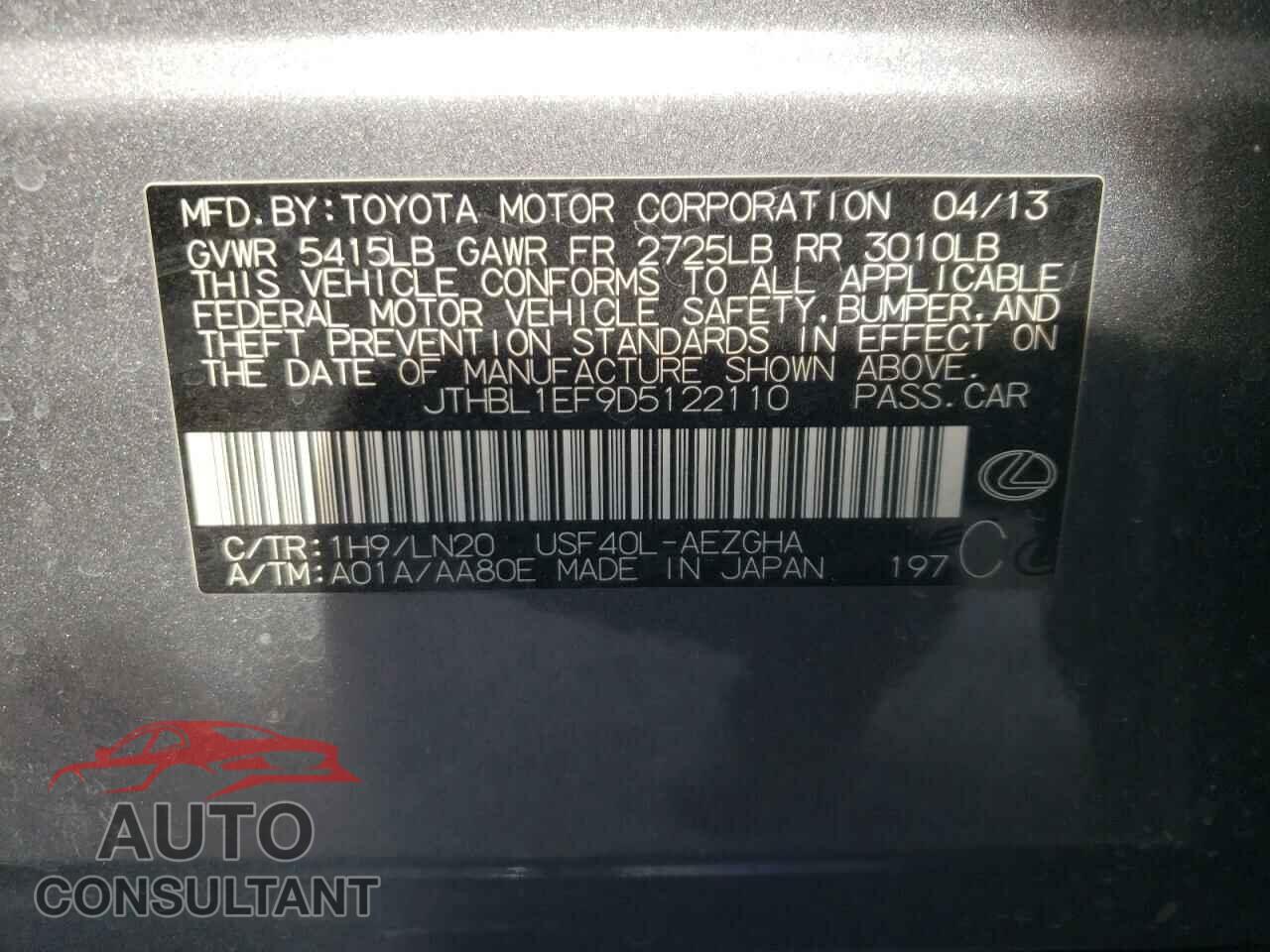 LEXUS LS460 2013 - JTHBL1EF9D5122110