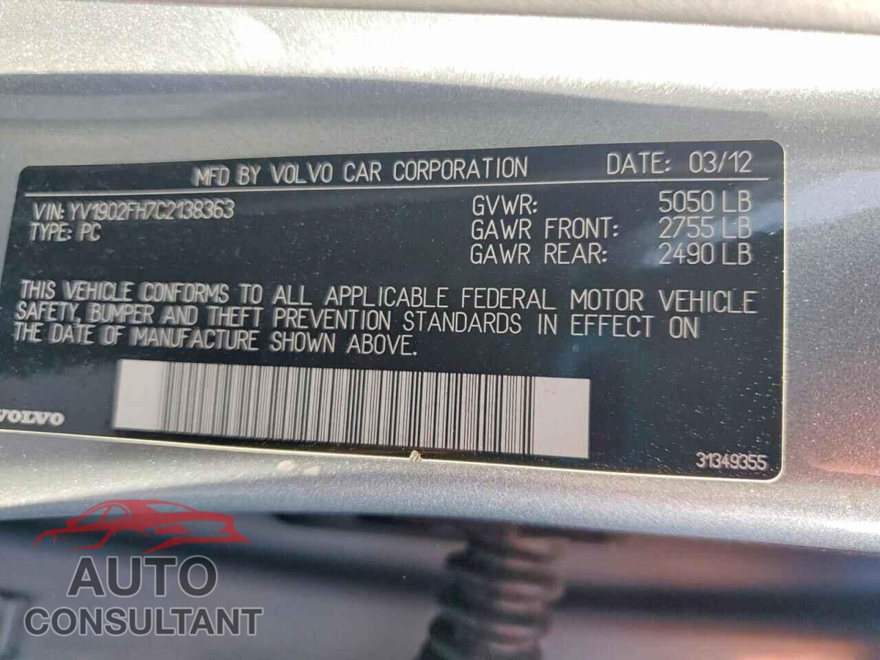 VOLVO S60 2012 - YV1902FH7C2138363