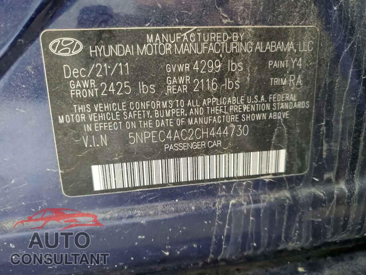 HYUNDAI SONATA 2012 - 5NPEC4AC2CH444730
