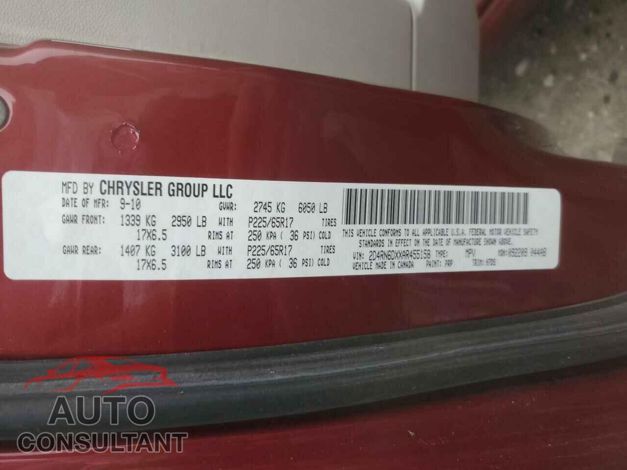 DODGE CARAVAN 2010 - 2D4RN6DXXAR455158