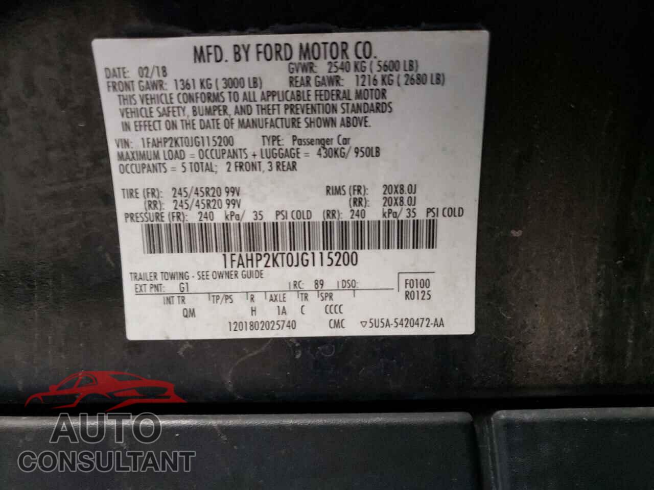 FORD TAURUS 2018 - 1FAHP2KT0JG115200