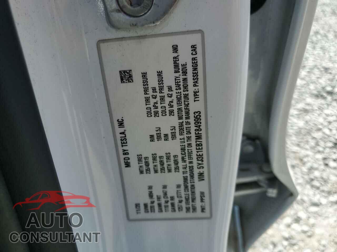 TESLA MODEL 3 2021 - 5YJ3E1EB7MF849953