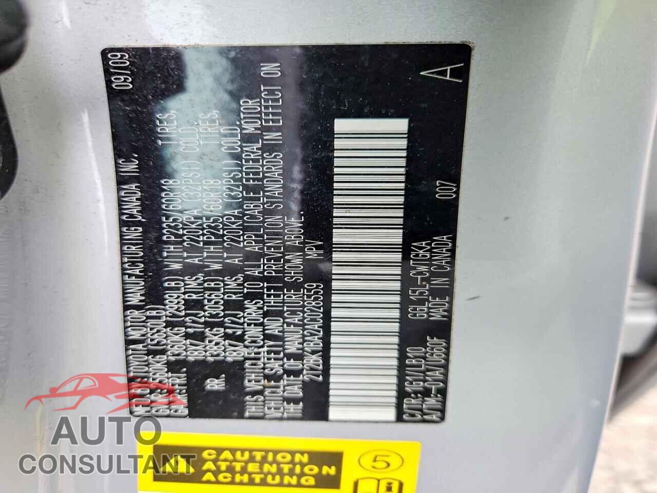 LEXUS RX350 2010 - 2T2BK1BA2AC028559