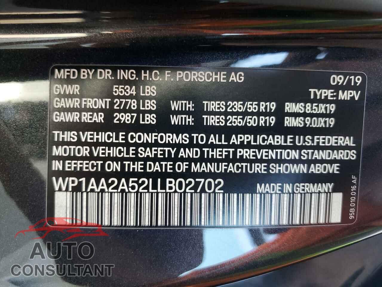 PORSCHE MACAN 2020 - WP1AA2A52LLB02702
