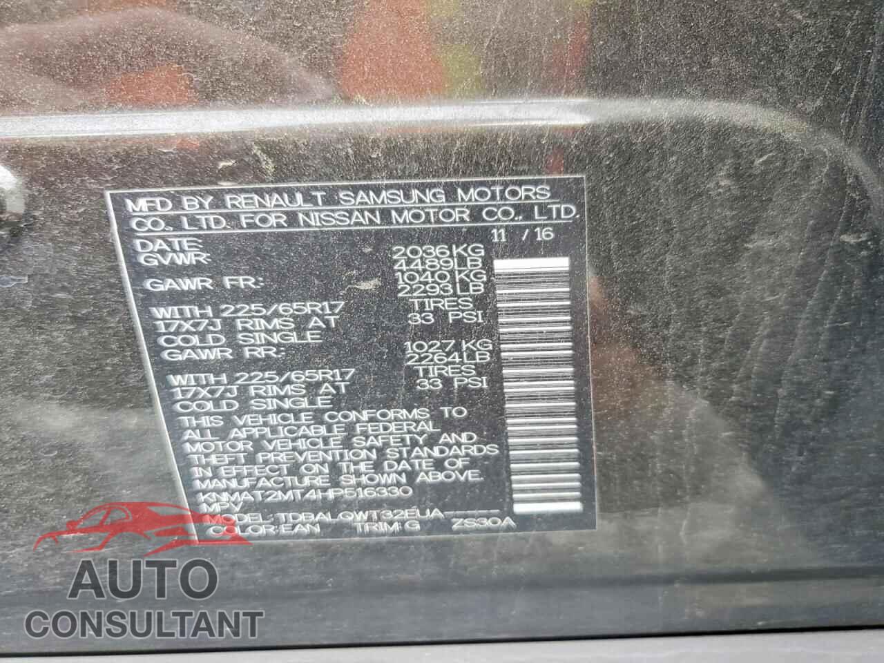 NISSAN ROGUE 2017 - KNMAT2MT4HP516330