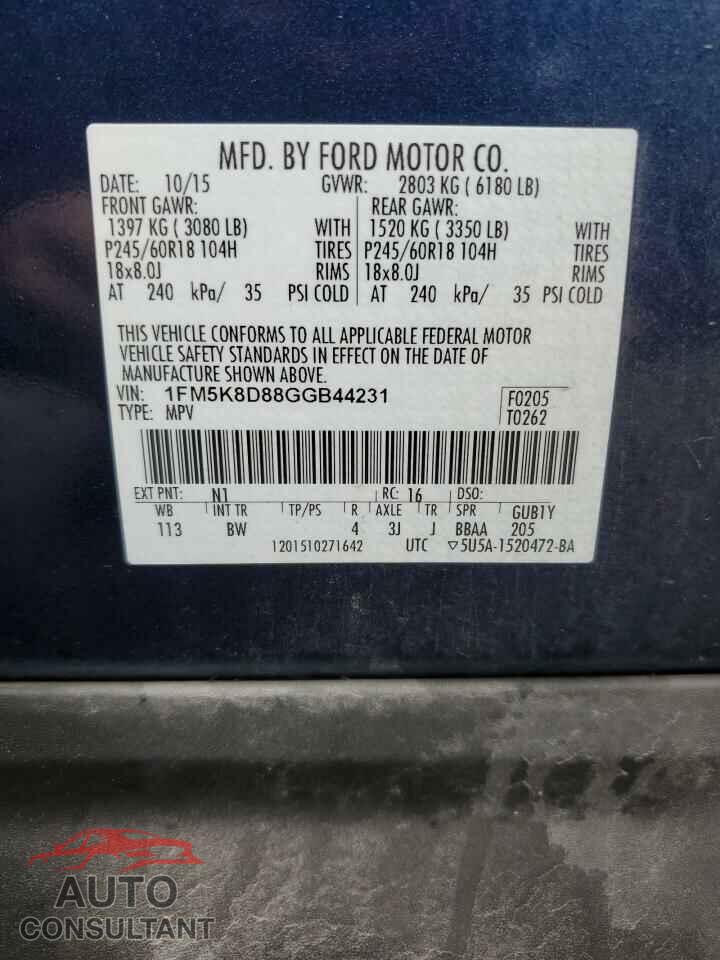 FORD EXPLORER 2016 - 1FM5K8D88GGB44231