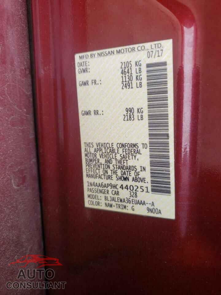 NISSAN MAXIMA 2017 - 1N4AA6AP9HC440251