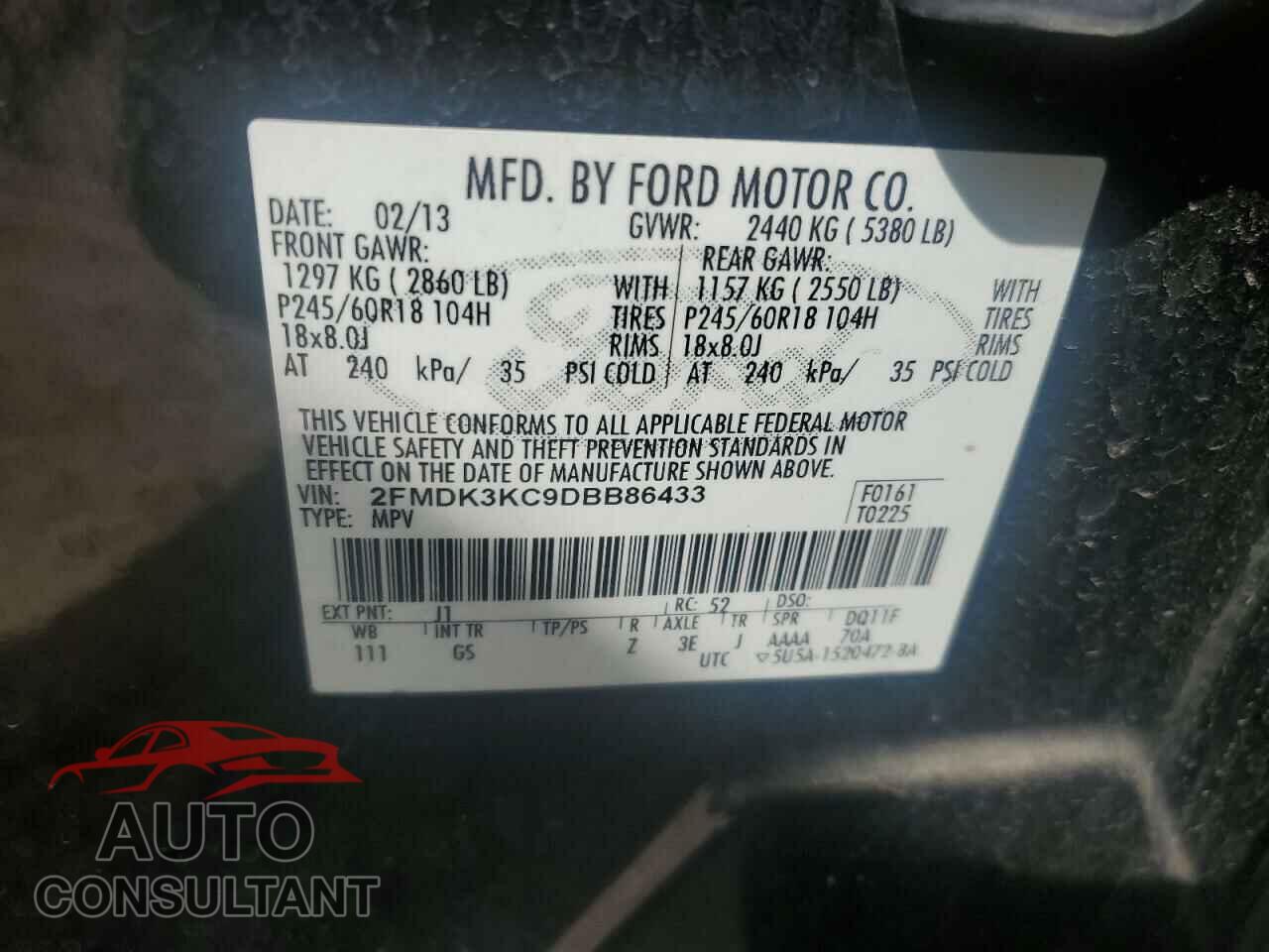 FORD EDGE 2013 - 2FMDK3KC9DBB86433