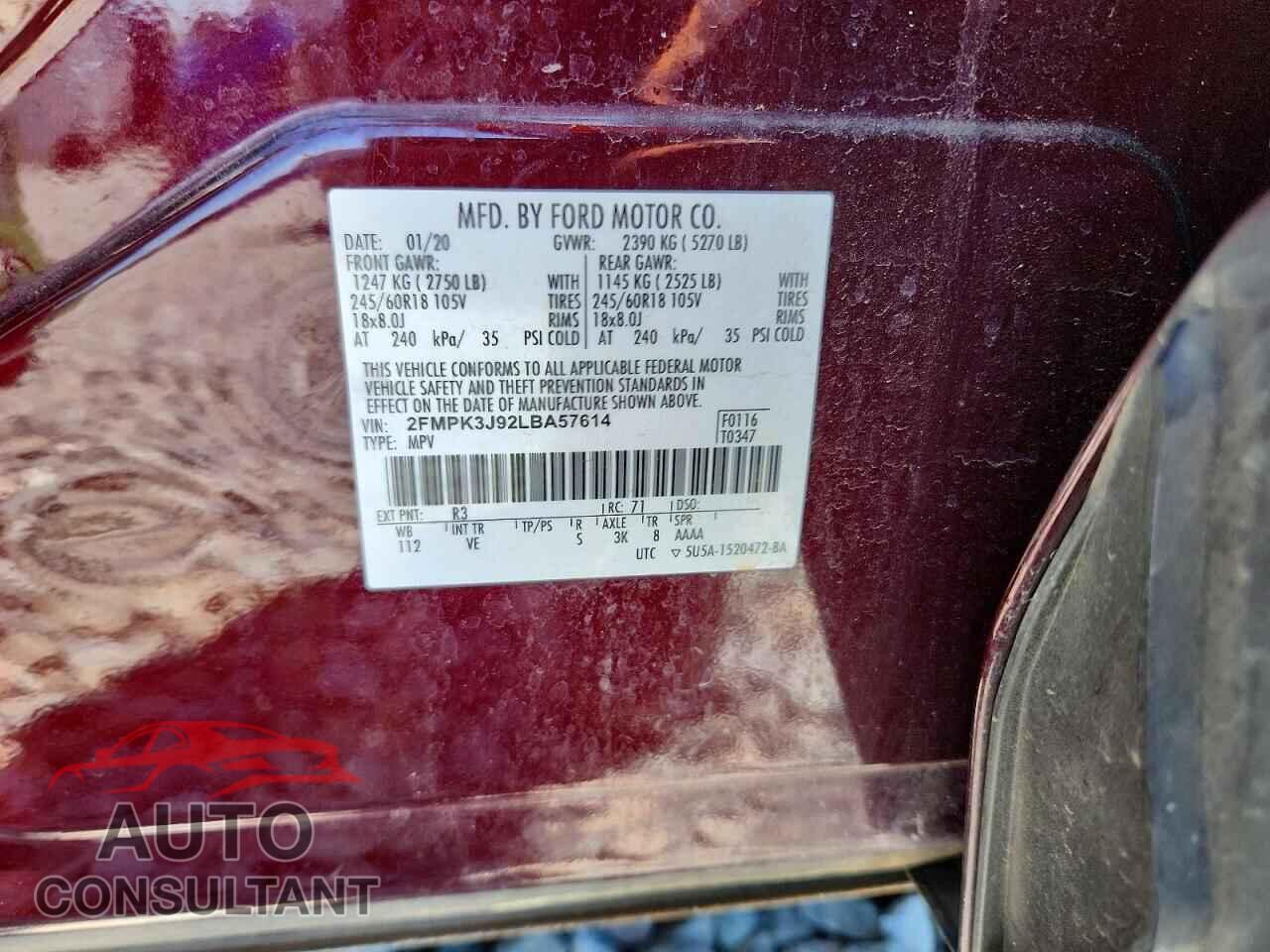 FORD EDGE 2020 - 2FMPK3J92LBA57614