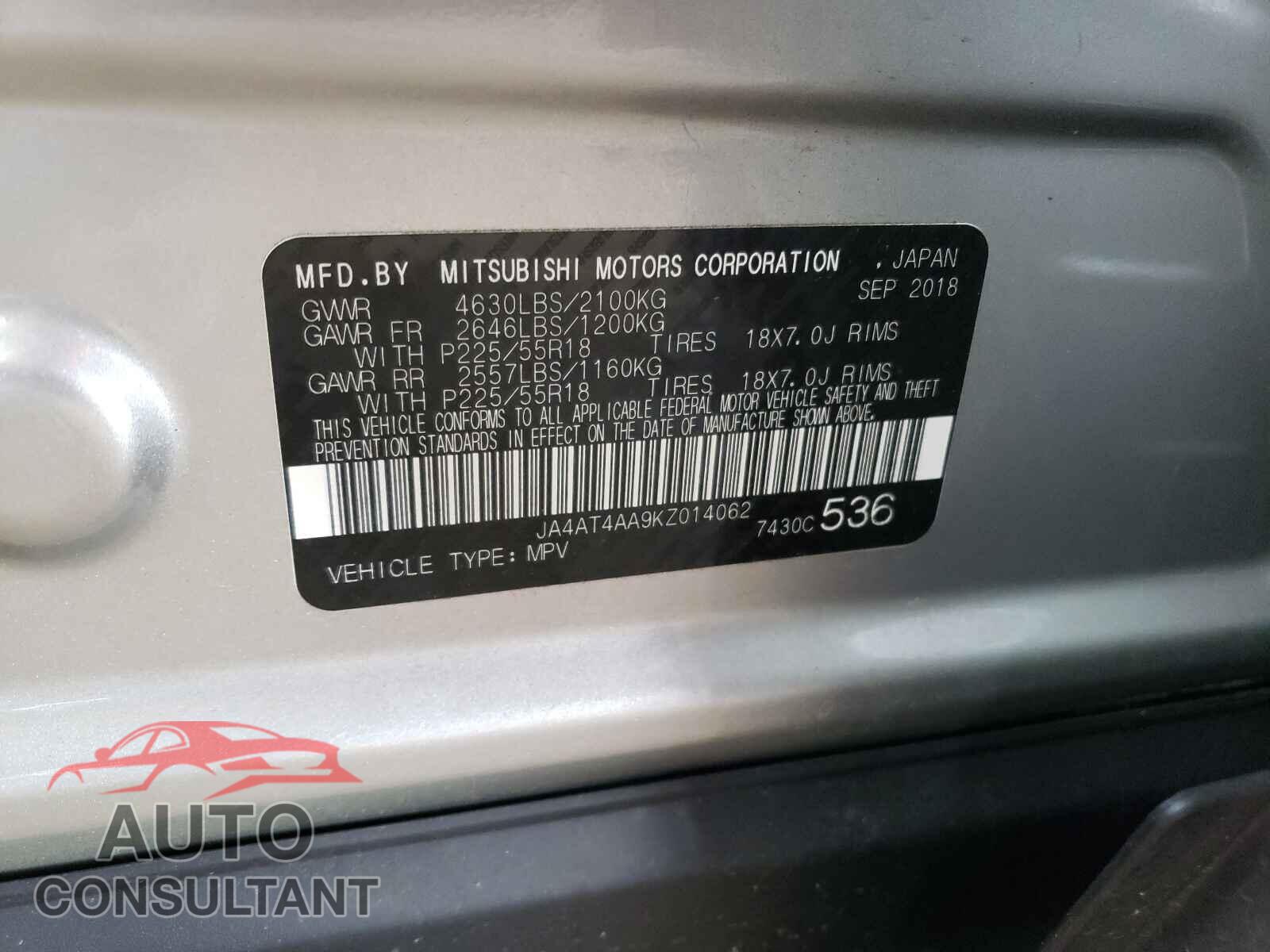 MITSUBISHI ECLIPSE 2019 - JA4AT4AA9KZ014062