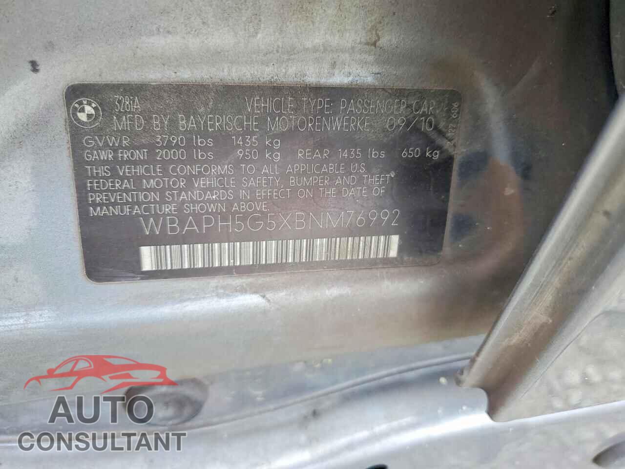BMW 3 SERIES 2011 - WBAPH5G5XBNM76992