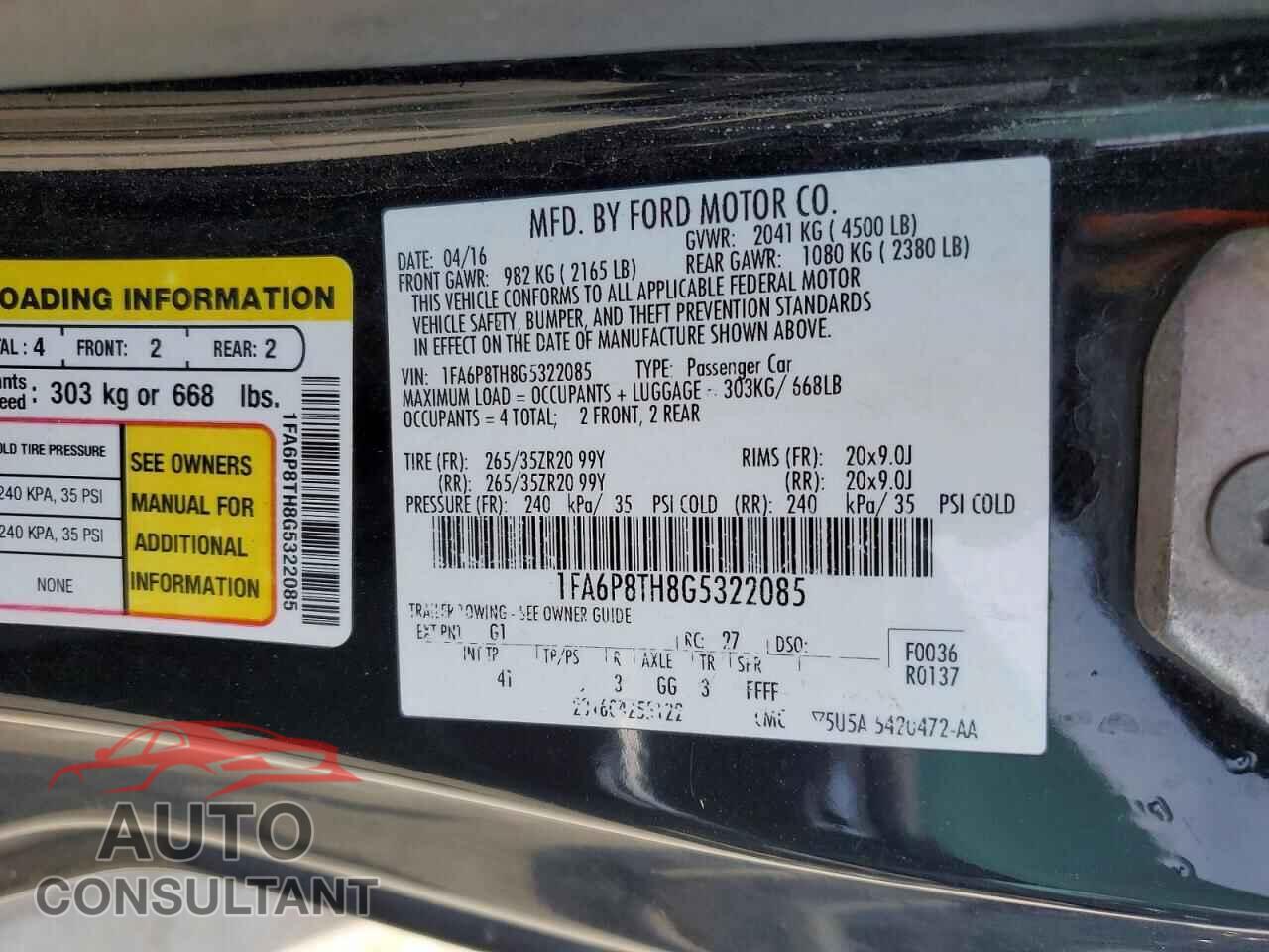 FORD MUSTANG 2016 - 1FA6P8TH8G5322085