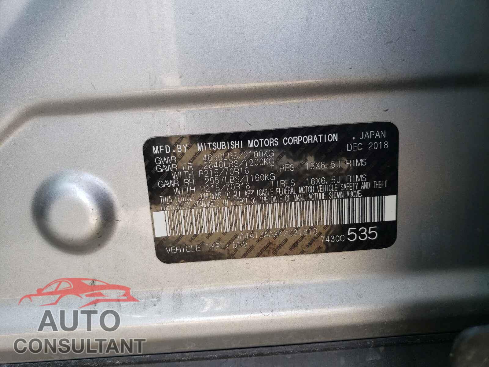 MITSUBISHI ECLIPSE 2019 - JA4AT3AAXKZ031818