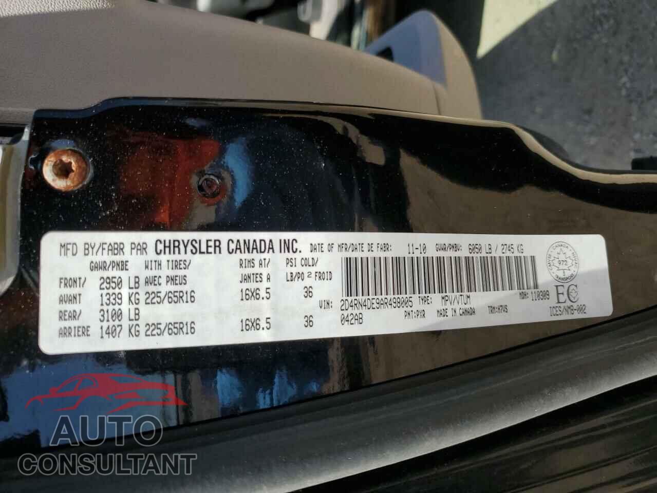 DODGE CARAVAN 2010 - 2D4RN4DE9AR498005