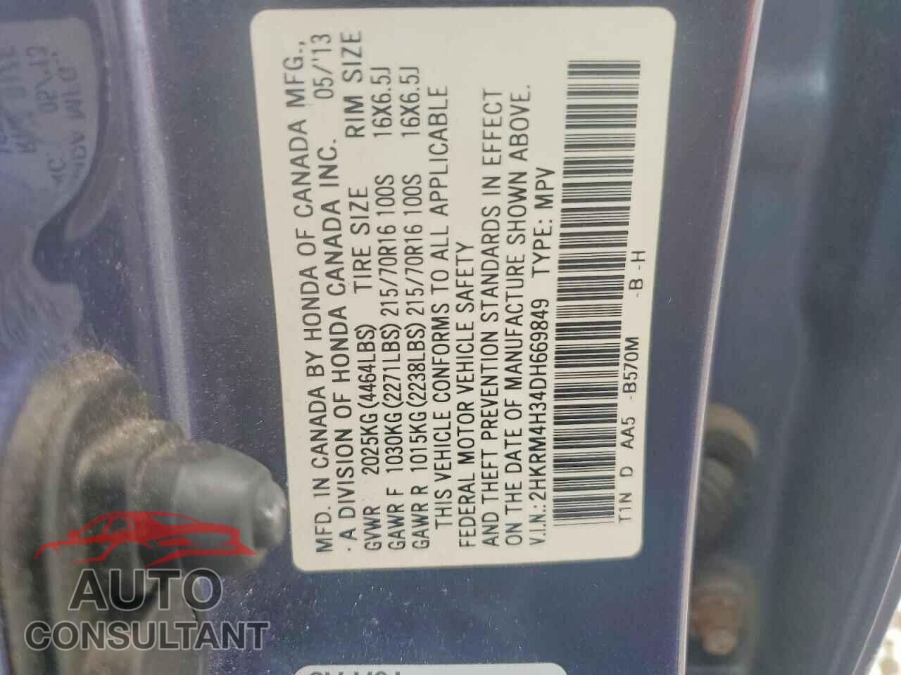 HONDA CRV 2013 - 2HKRM4H34DH669849