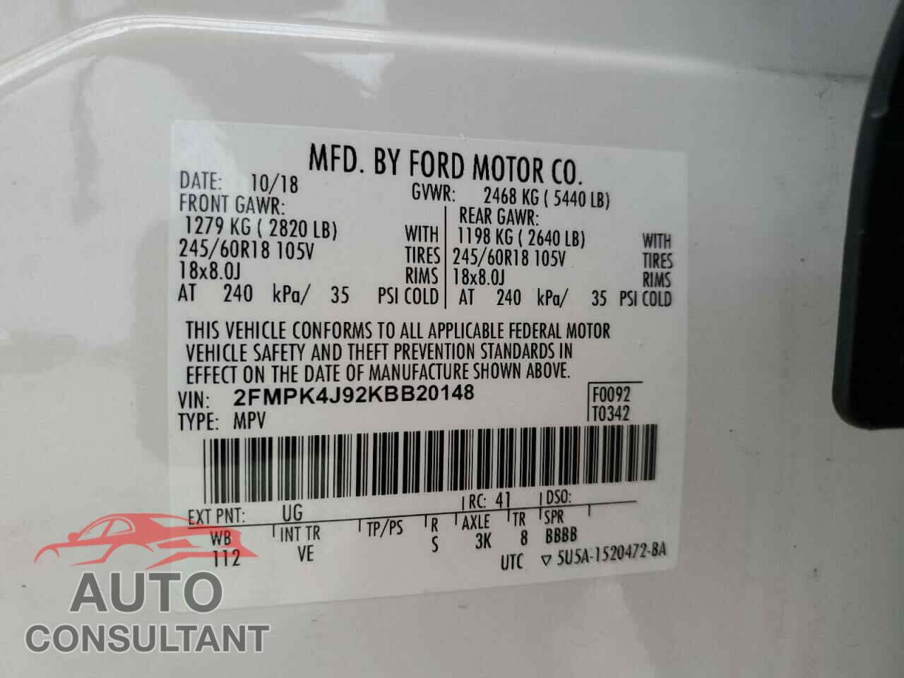 FORD EDGE 2019 - 2FMPK4J92KBB20148