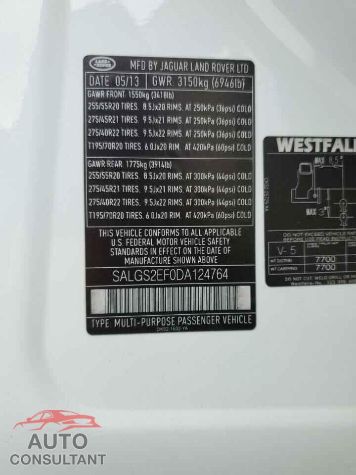 LAND ROVER ALL MODELS 2013 - SALGS2EF0DA124764