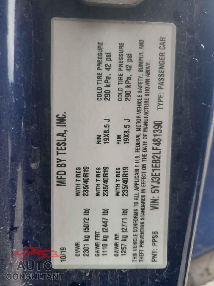 TESLA MODEL 3 2020 - 5YJ3E1EB2LF481390