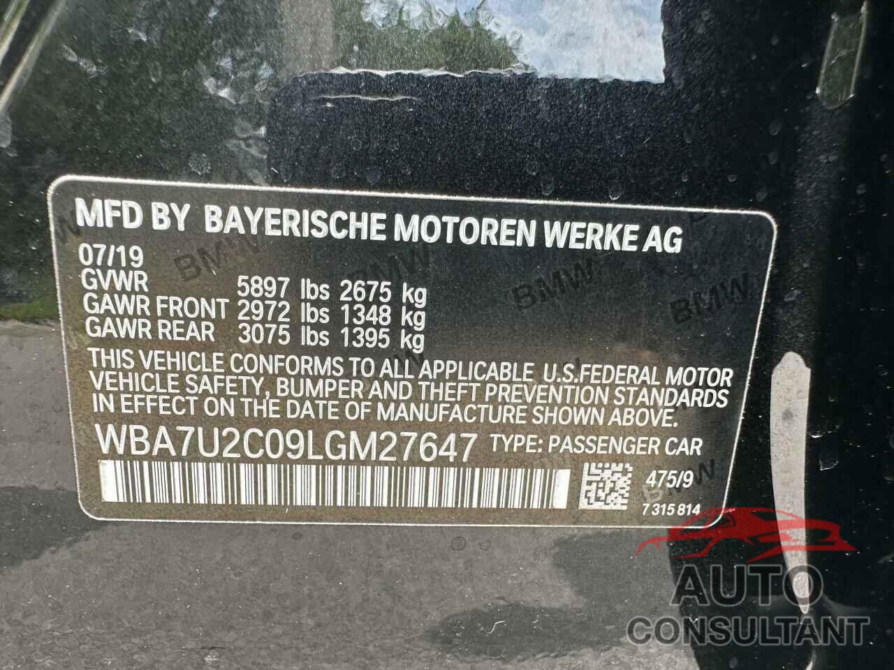 BMW 7 SERIES 2020 - WBA7U2C09LGM27647