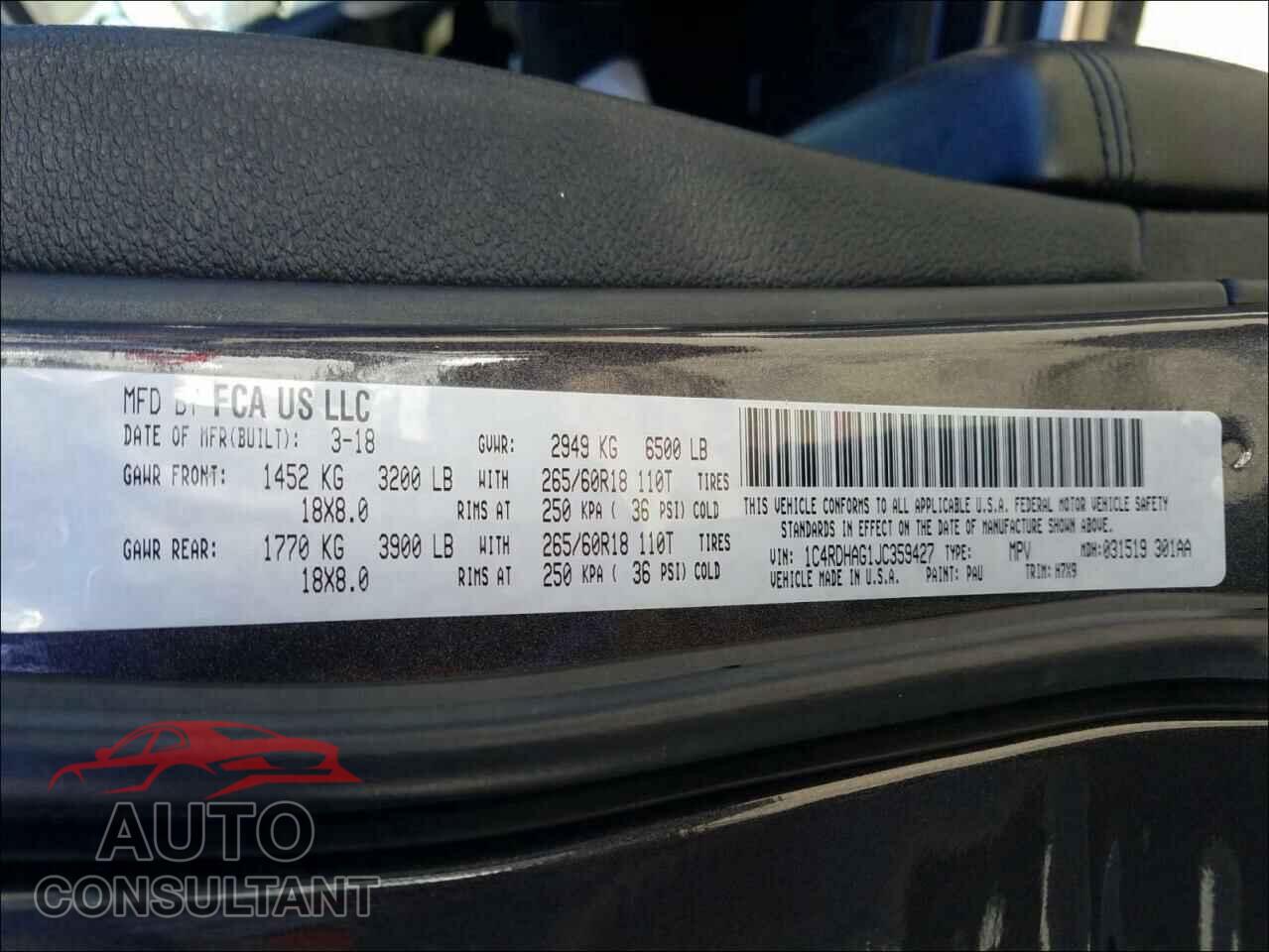 DODGE DURANGO 2018 - 1C4RDHAG1JC359427