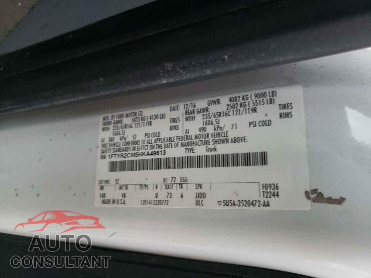 FORD TRANSIT CO 2017 - 1FTYR2CM5HKA49813
