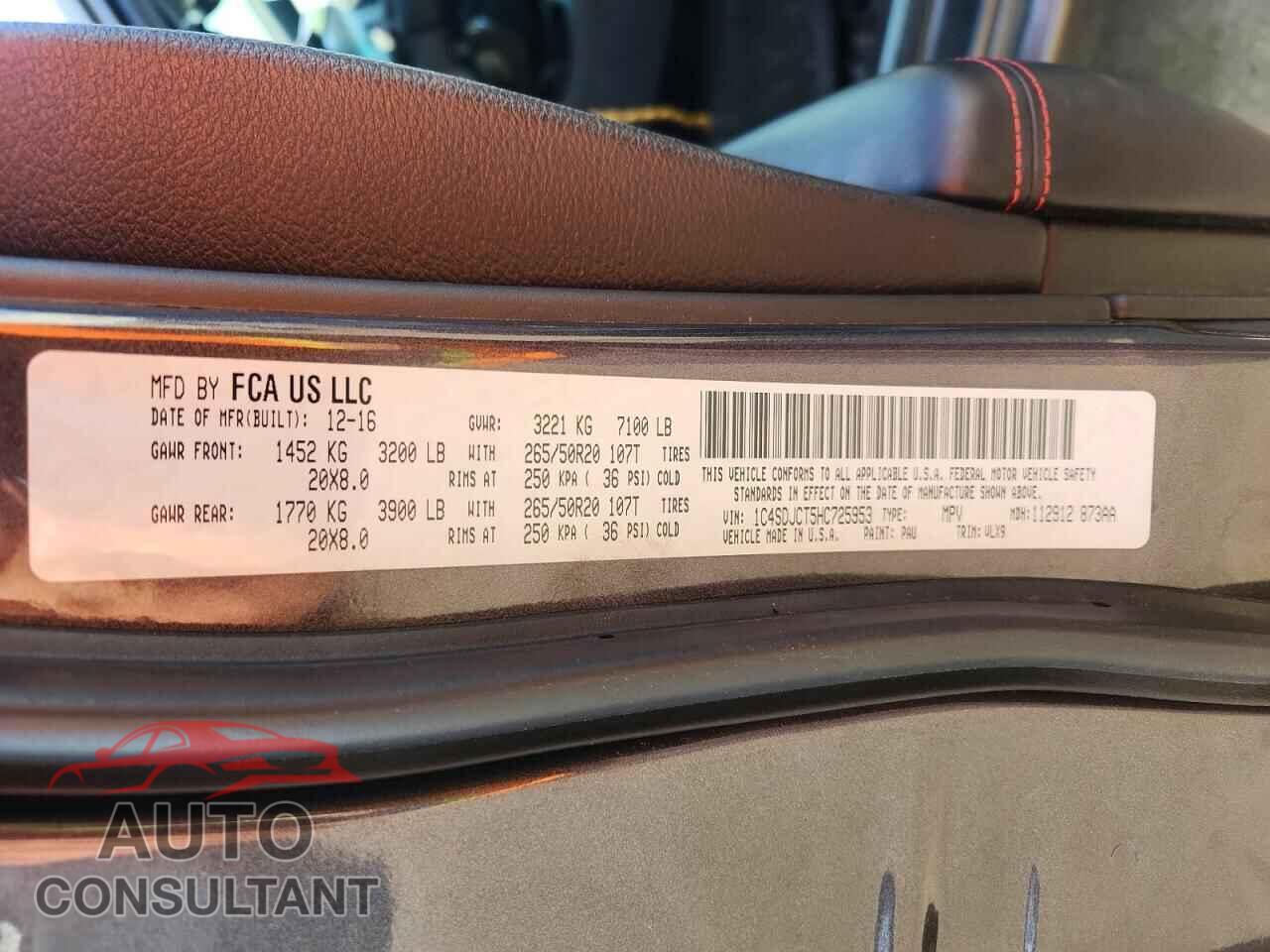 DODGE DURANGO 2017 - 1C4SDJCT5HC725953