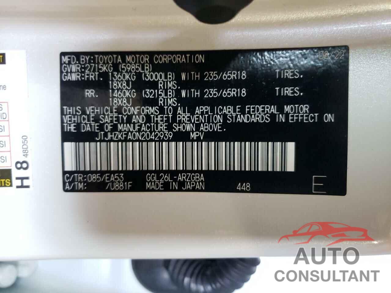 LEXUS RX350 2022 - JTJHZKFA0N2042939