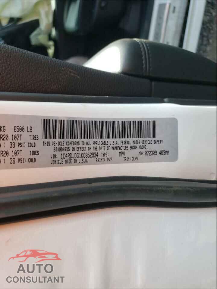 DODGE DURANGO 2019 - 1C4RDJDG1KC852934