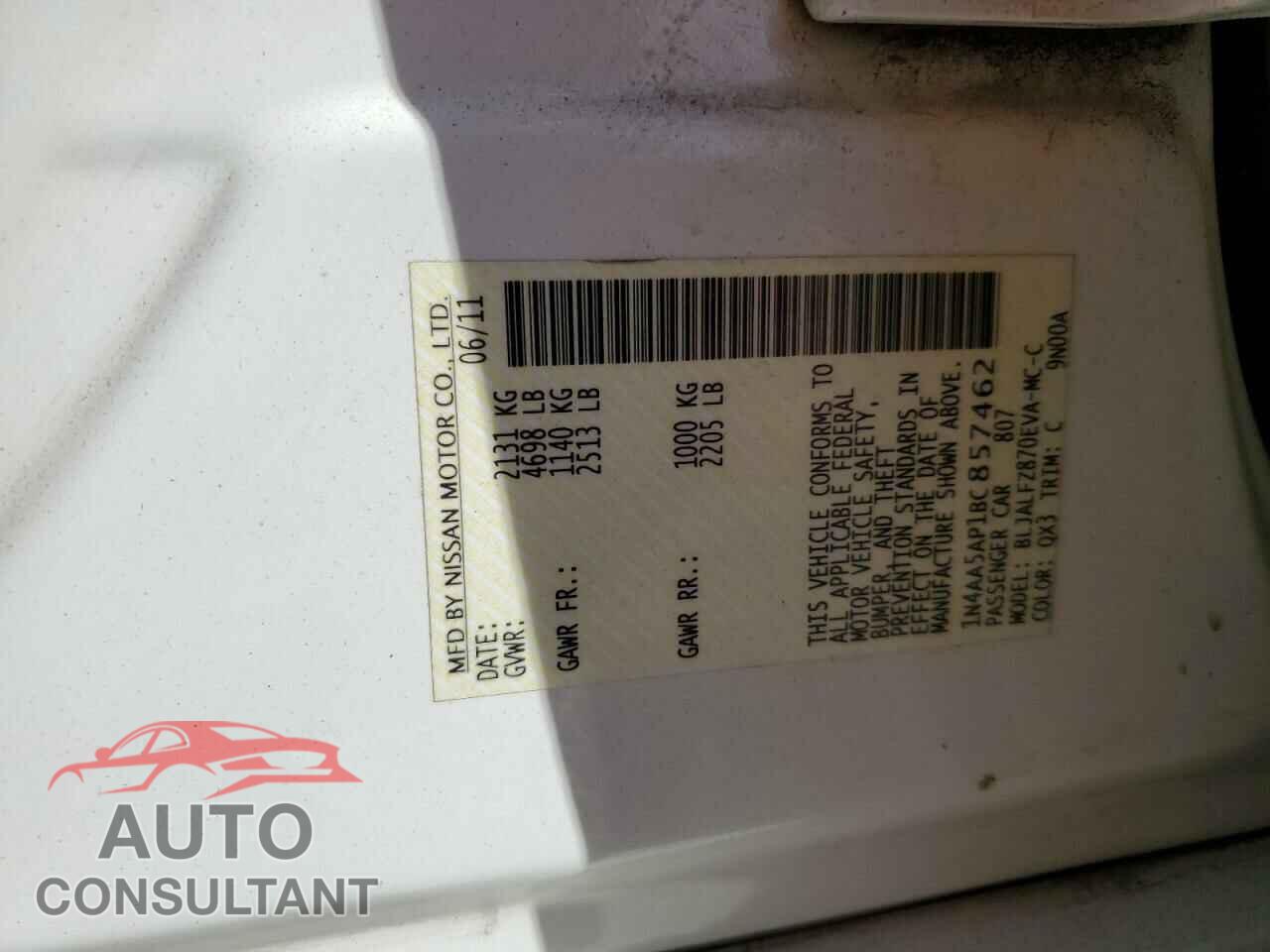 NISSAN MAXIMA 2011 - 1N4AA5AP1BC857462