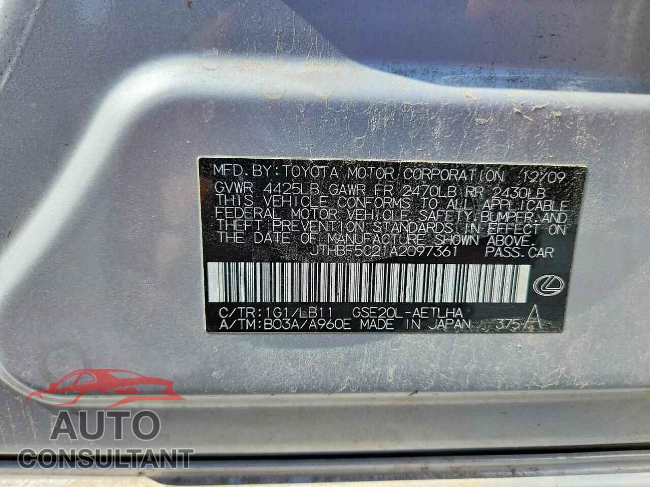 LEXUS IS 2010 - JTHBF5C21A2097361