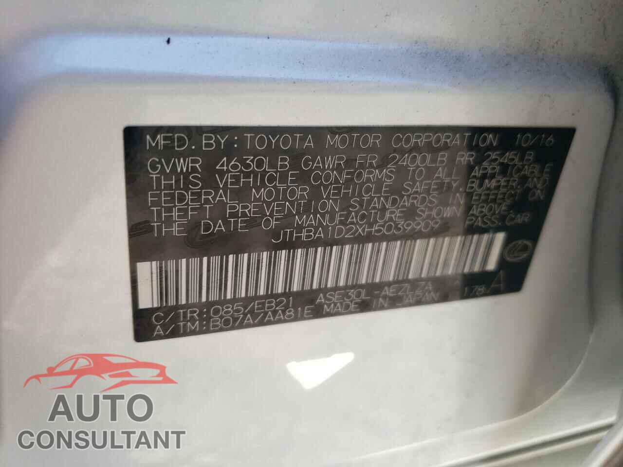 LEXUS IS 2017 - JTHBA1D2XH5039909
