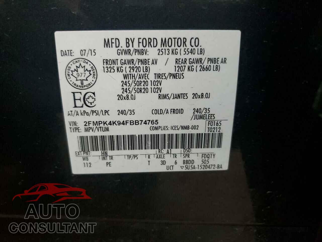 FORD EDGE 2015 - 2FMPK4K94FBB74765