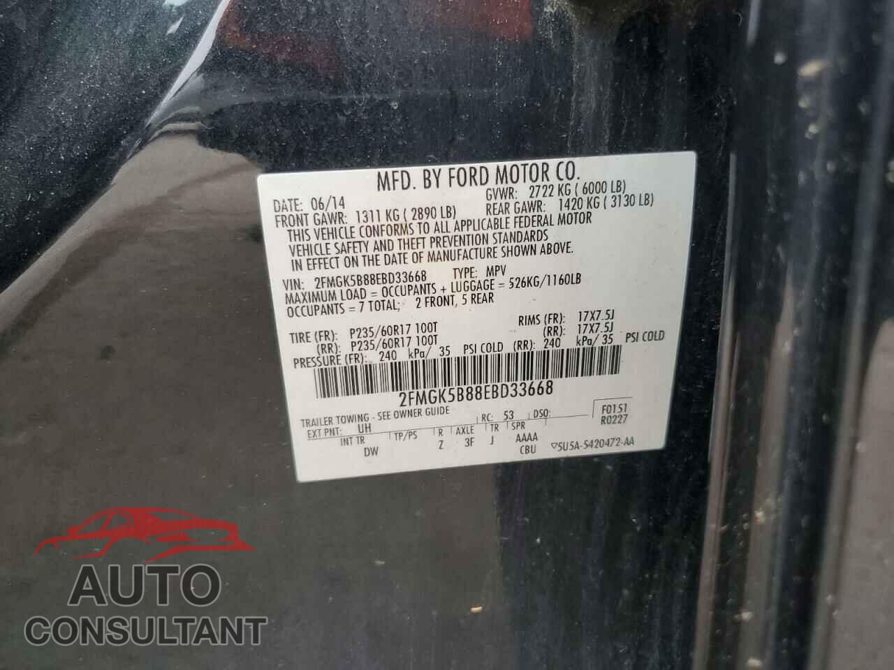 FORD FLEX 2014 - 2FMGK5B88EBD33668