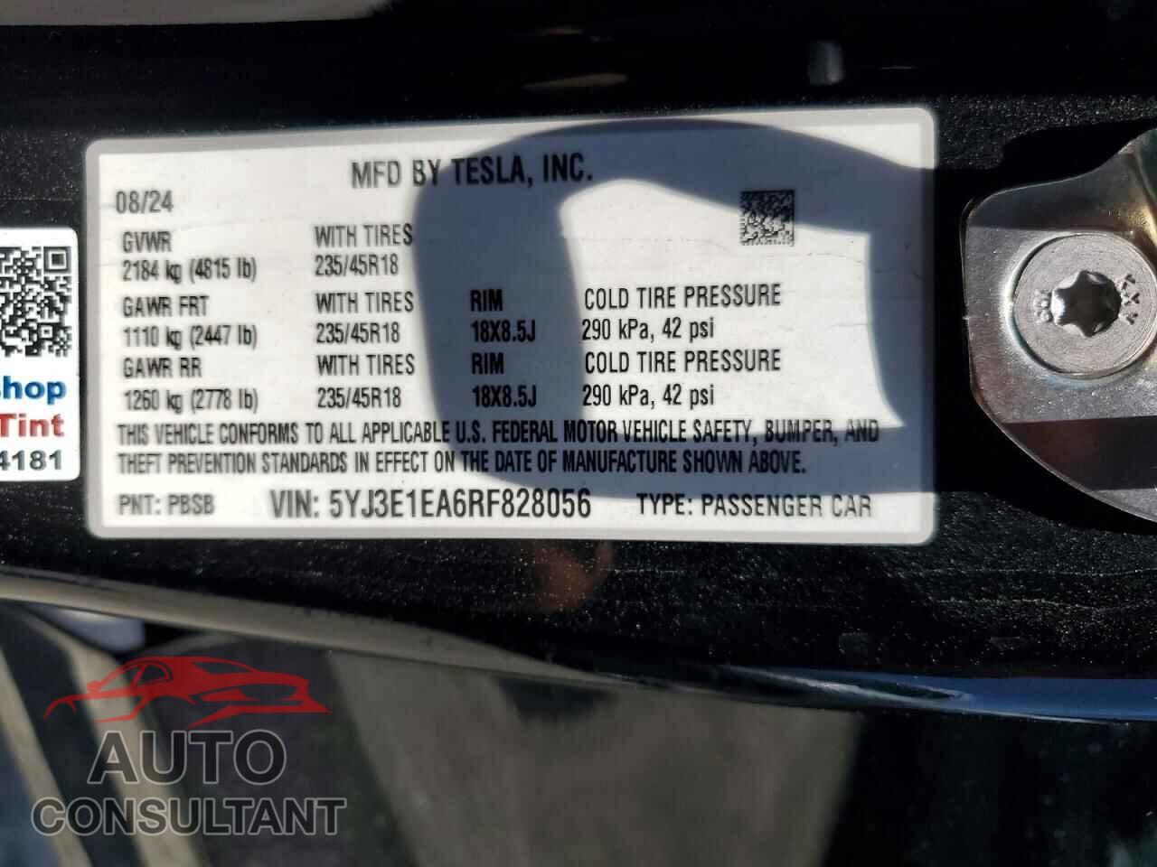 TESLA MODEL 3 2024 - 5YJ3E1EA6RF828056